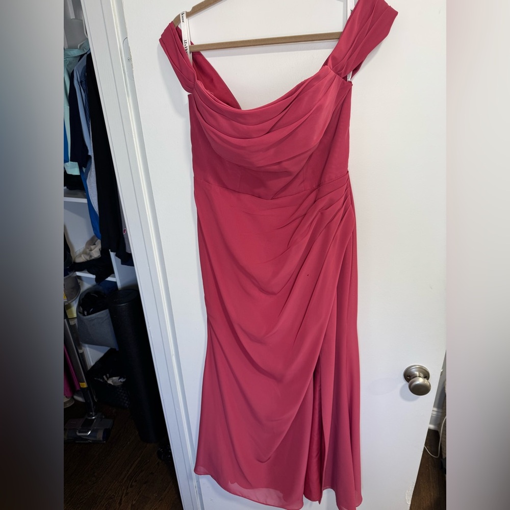 Elegant Draped Evening Gown - Rose Red